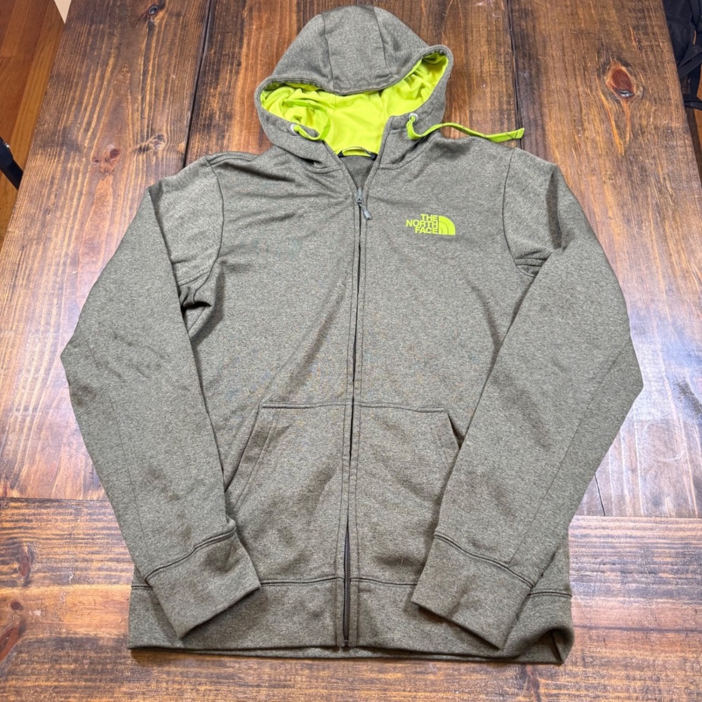 The North Face Mens Full Zip Hoodie Heather Olive Green Neon Yellow‎ Small S/P
